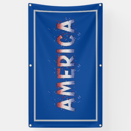 America Patriotic Shimmer Word Art Spandoek (Verticaal)