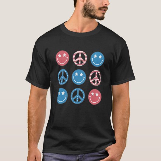 America Peace Vibes Hippie Tee 4th Of July Indepen T-shirt (Voorkant)
