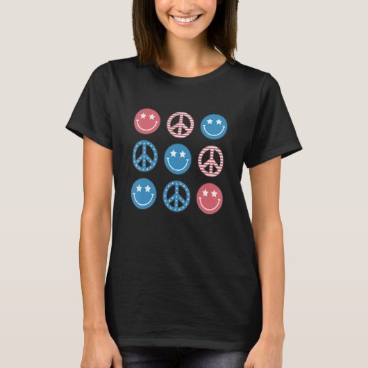 America Peace Vibes Hippie Tee 4th Of July Indepen T-shirt (Voorkant)
