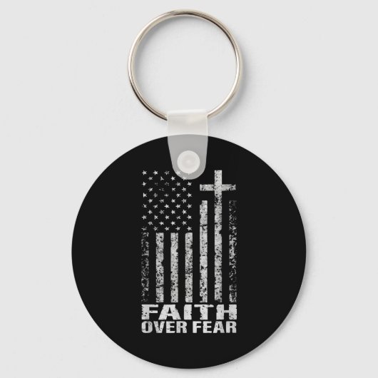 America Pride Us Flag Faith Over Fear Christian Bi Sleutelhanger (Voorkant)