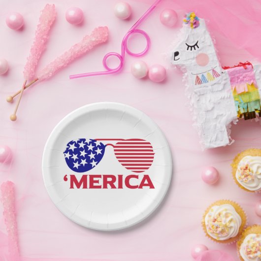 America Red White Blue-zonnebril Papieren Bordje (Feest)