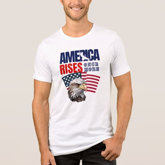 America Rises White 4th of July Eagle T-shirt (Voorkant)