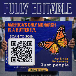 America’s Only Monarch: No Kings Day March 28 QR Tuinbord