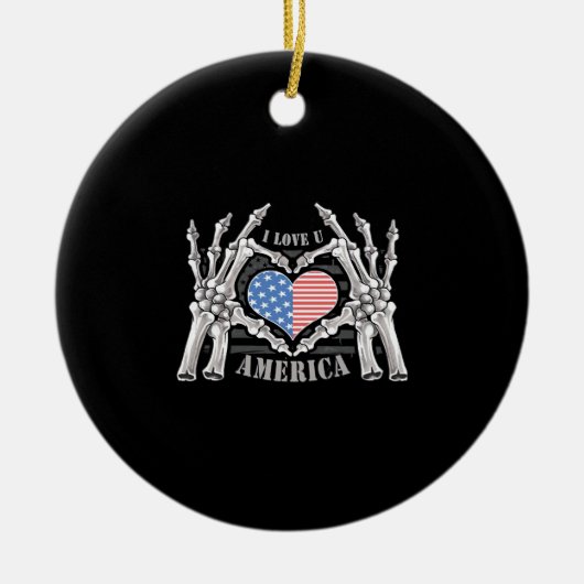 America Skull Skeleton Hand artwork bewerkbare laa Keramisch Ornament (Voorkant)