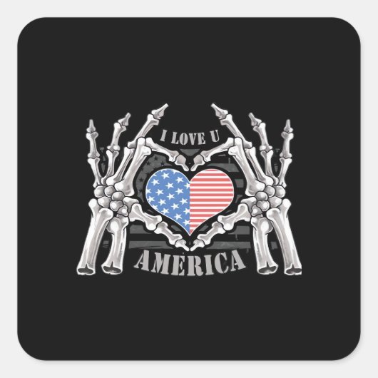 America Skull Skeleton Hand artwork bewerkbare laa Vierkante Sticker (Voorkant)