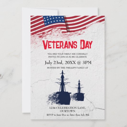 America Veterans Day Patriottische Uitnodiging, Kaart (Voorkant)