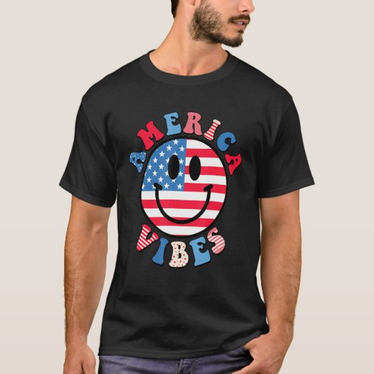 America Vibes Cute Smile Face USA American Flag 4t T-shirt (Voorkant)