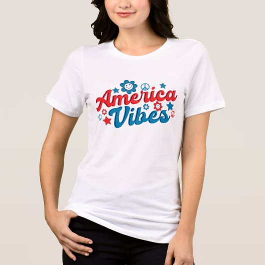 AMERICA VIBES Groovy Retro Typografie Tri-Blend Shirt (Voorkant)