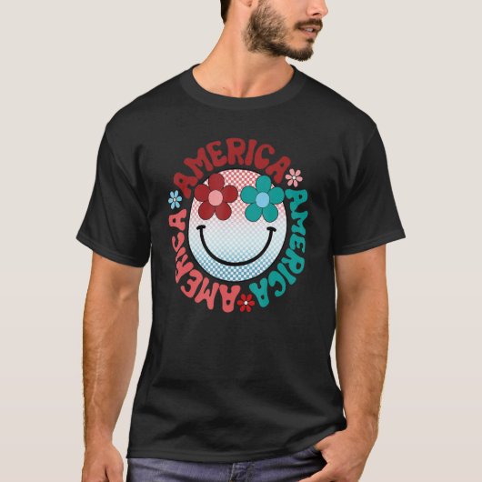 America Vibes Happy Face Smile Flower American 4th T-shirt (Voorkant)