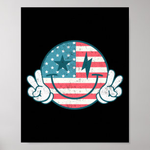 America Vibes Smile Face Amerikaanse vlag 4th of J Poster