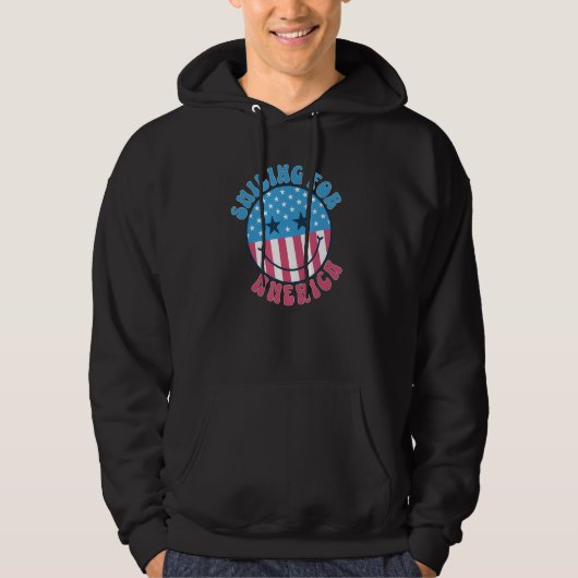 America Vibes Smile Face US Flag Retro Groovy 4th  Hoodie (Voorkant)