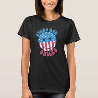 America Vibes Smile Face US Flag Retro Groovy 4th T-shirt
