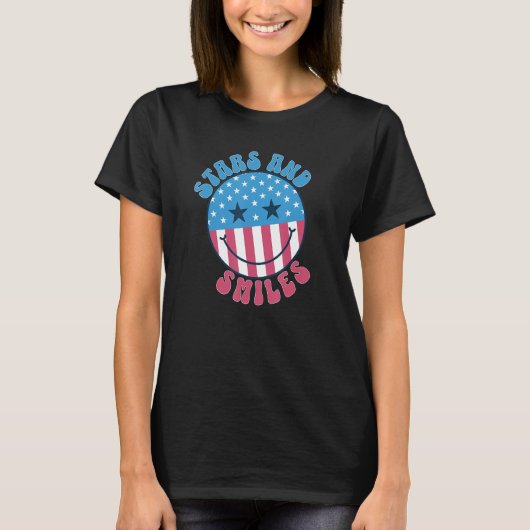 America Vibes Smile Face US Flag Retro Groovy 4th T-shirt (Voorkant)