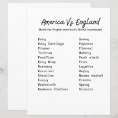 America vs. England Baby shower Game (Voorkant / Achterkant)