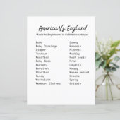 America vs. England Baby shower Game (Staand voorkant)