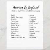 America vs. England Baby shower Game (Voorkant)