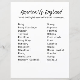 America vs. England Baby shower Game