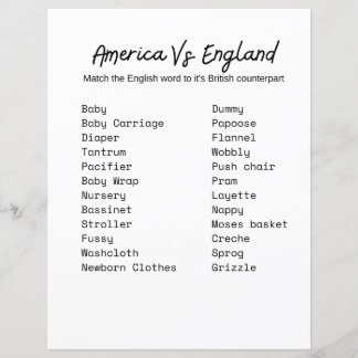 America vs. England Baby shower Game