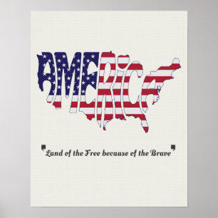 America Word Art Map Vorm en Citaat Poster