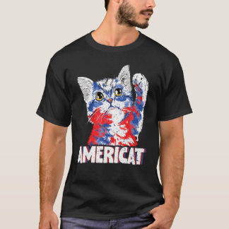 American 4th Of July Us Flag Shades Cat Apparel T-shirt