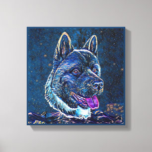 American Akita Blue Sterrennacht Painting Style Canvas Afdruk