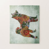 American Akita Dog Floral over groen Legpuzzel (Verticaal)