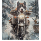 American Akita Hond Rijden Motorfiets Kerstmis Douchegordijn (Voorkant)