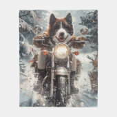 American Akita Hond Rijden Motorfiets Kerstmis Fleece Deken (Voorkant)