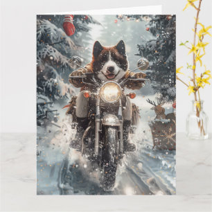 American Akita Hond Rijden Motorfiets Kerstmis Kaart