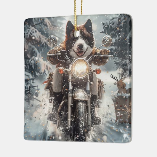 American Akita Hond Rijden Motorfiets Kerstmis Keramisch Ornament (Links)