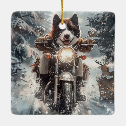 American Akita Hond Rijden Motorfiets Kerstmis Keramisch Ornament (Achterkant)