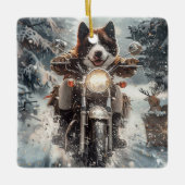 American Akita Hond Rijden Motorfiets Kerstmis Keramisch Ornament (Voorkant)