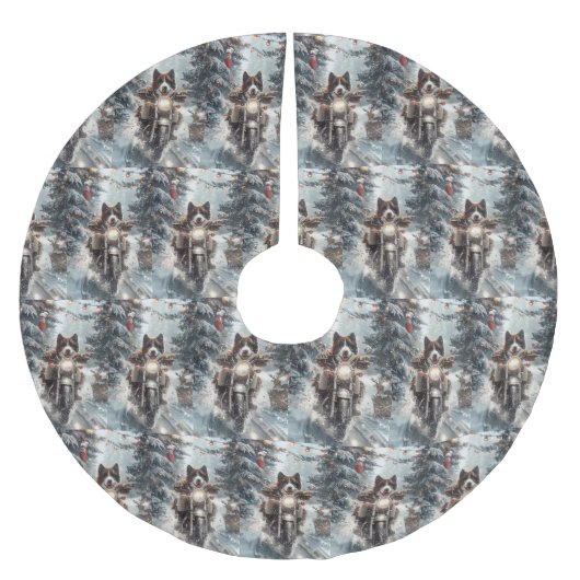 American Akita Hond Rijden Motorfiets Kerstmis Kerstboom Rok (Voorkant)