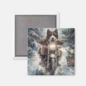 American Akita Hond Rijden Motorfiets Kerstmis Magneet (Voorkant / Achterkant)