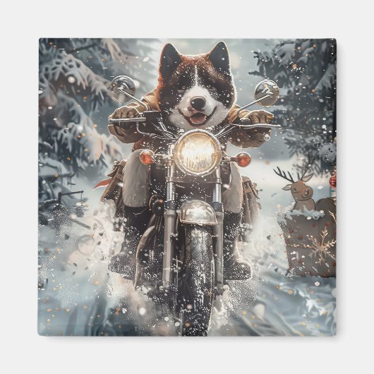 American Akita Hond Rijden Motorfiets Kerstmis Magneet (Voorkant)