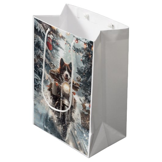 American Akita Hond Rijden Motorfiets Kerstmis Medium Cadeauzakje (Voorkant Gekanteld)