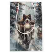 American Akita Hond Rijden Motorfiets Kerstmis Medium Cadeauzakje (Voorkant)