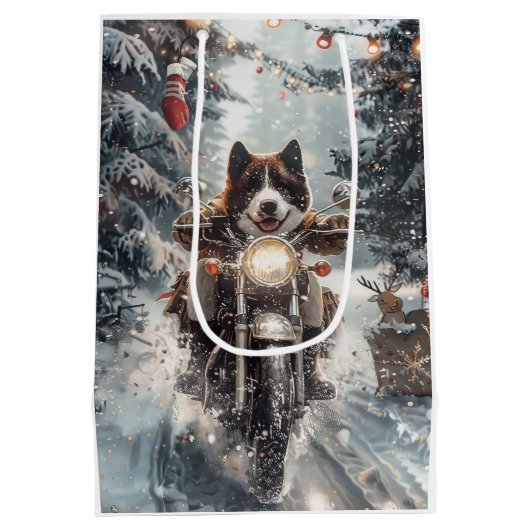 American Akita Hond Rijden Motorfiets Kerstmis Medium Cadeauzakje (Achterkant)