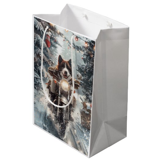 American Akita Hond Rijden Motorfiets Kerstmis Medium Cadeauzakje (Achterkant Gekanteld)