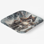 American Akita Hond Rijden Motorfiets Kerstmis Papieren Bordje (Gebogen)