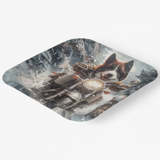 American Akita Hond Rijden Motorfiets Kerstmis Papieren Bordje (Gebogen)