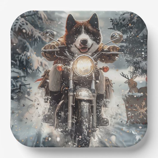 American Akita Hond Rijden Motorfiets Kerstmis Papieren Bordje (Voorkant)