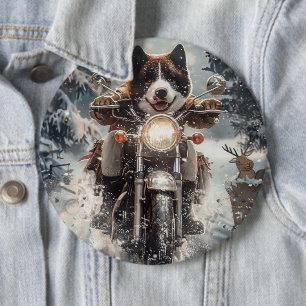 American Akita Hond Rijden Motorfiets Kerstmis Ronde Button 6,0 Cm