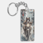 American Akita Hond Rijden Motorfiets Kerstmis Sleutelhanger (Voorkant Links)