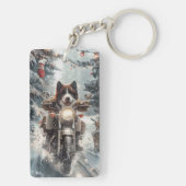 American Akita Hond Rijden Motorfiets Kerstmis Sleutelhanger (achterkant)