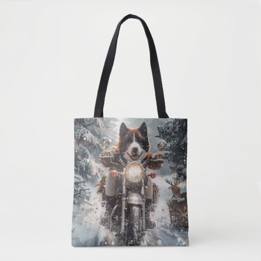American Akita Hond Rijden Motorfiets Kerstmis Tote Bag (Voorkant)