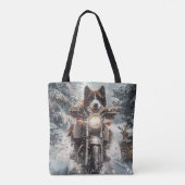 American Akita Hond Rijden Motorfiets Kerstmis Tote Bag (Achterkant)