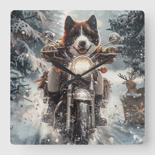 American Akita Hond Rijden Motorfiets Kerstmis Vierkante Klok (Voorkant)