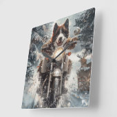 American Akita Hond Rijden Motorfiets Kerstmis Vierkante Klok (Hoek)