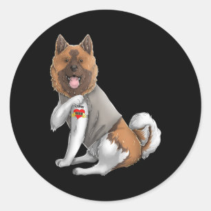 American Akita Ik Hou Mam Tattoo Dog Shirt Moeders Ronde Sticker